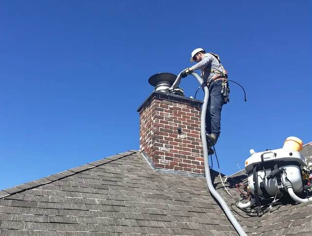 Dedicated Waterford Chimney Sweep team member cleaning a chimney in Waterford, CT