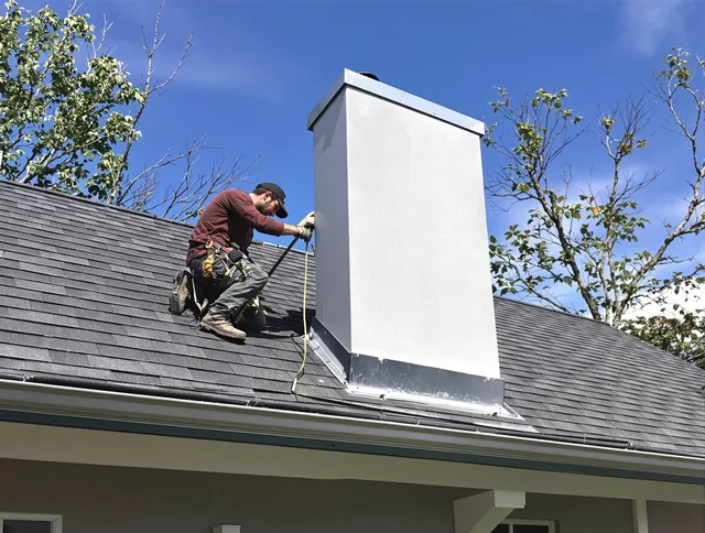 Waterford Chimney Sweep team member finishing chimney construction in Waterford, CT