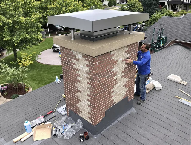 Waterford Chimney Sweep team working on a custom chimney remodel in Waterford, CT