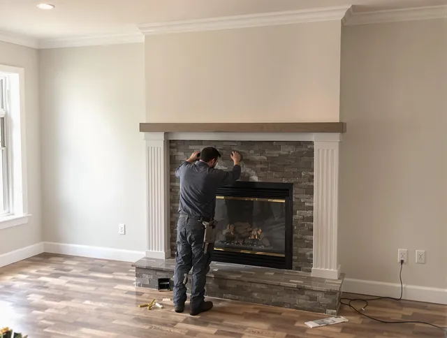 Waterford Chimney Sweep finishing a custom fireplace install in Waterford, CT